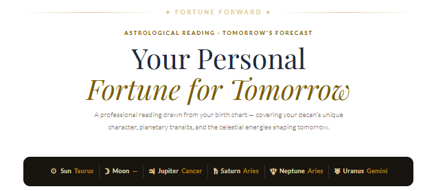 Your Personal Fortune for tomorrow